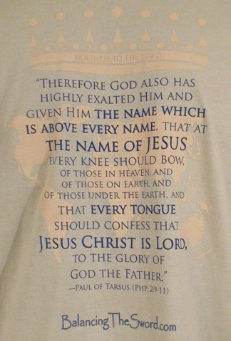 "Name Above Every Name"   Tee Shirt by Balancing the Sword  - Back Close
